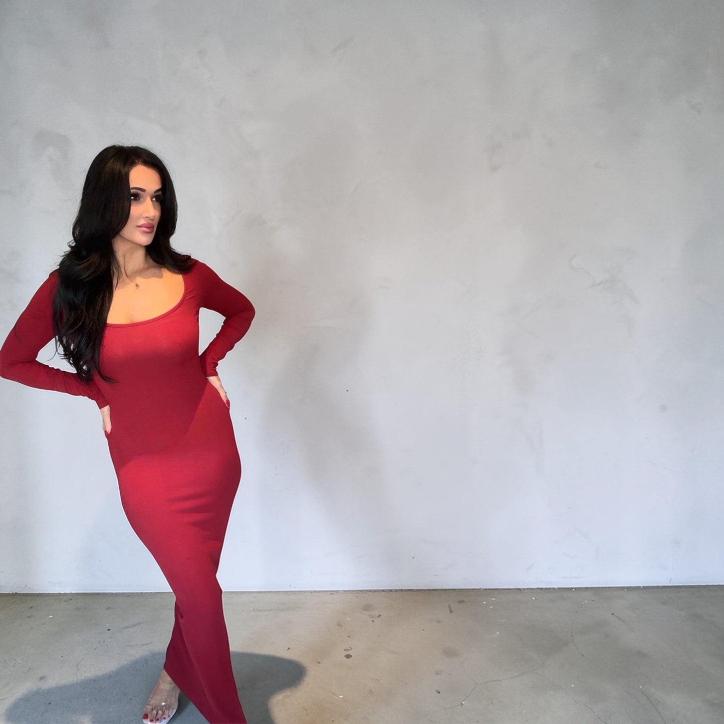 WOMEN'S LONG SLEEVE RIBBED BODYCON MAXI DRESS
