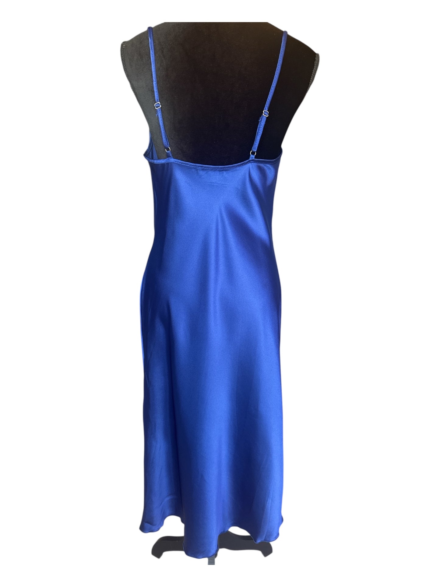 BEBE ROYAL BLUE SATIN MIDI SLIP DRESS – SIZE M