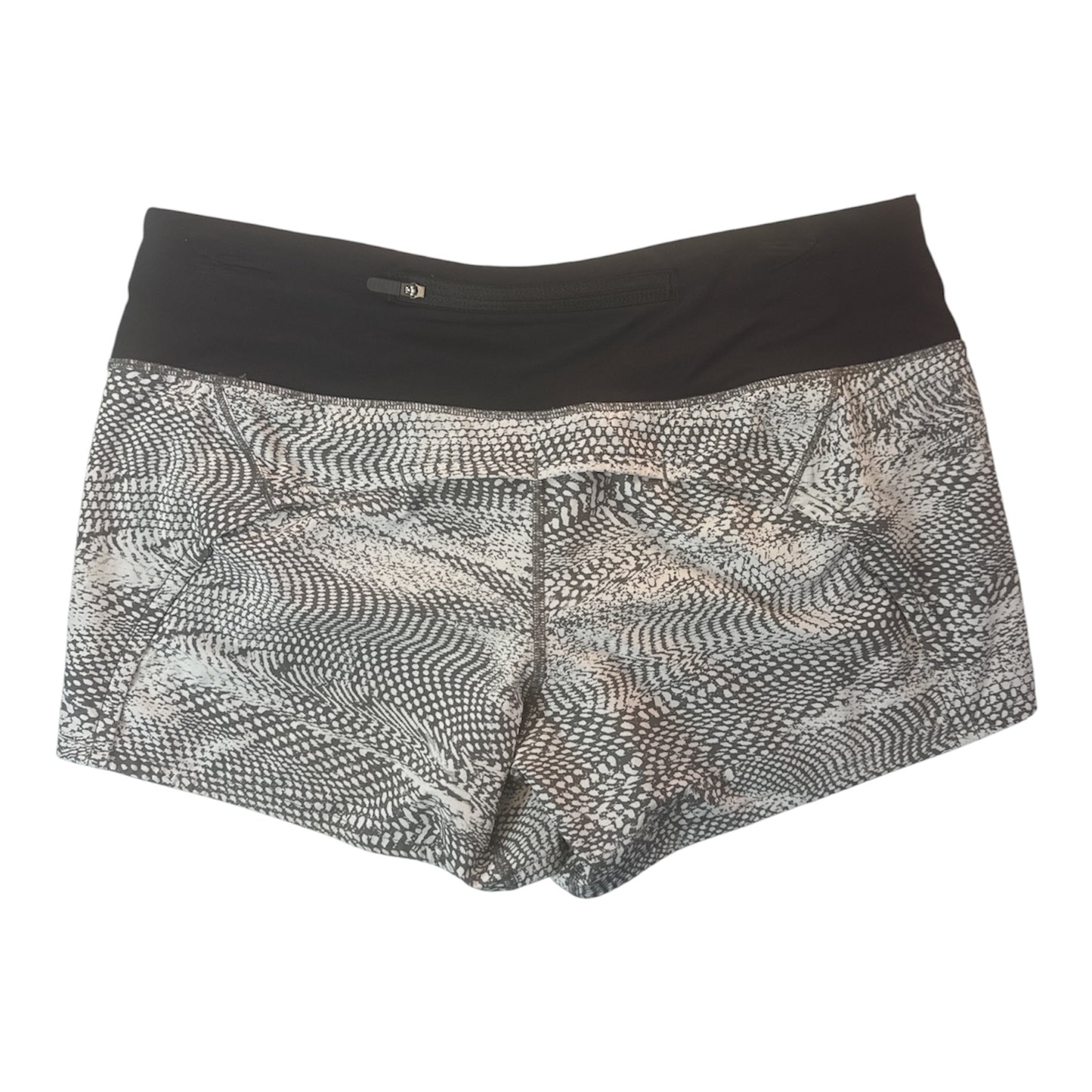 LULULEMON BLACK & WHITE SNAKESKIN PRINT RUNNING SHORTS – SIZE 6