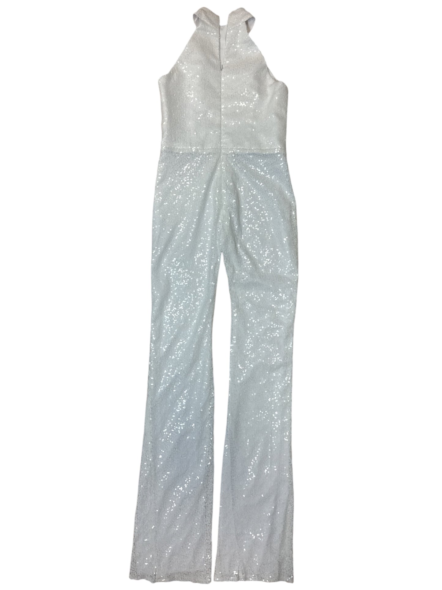 ONE MORE COUTURE WHITE SEQUIN HALTER JUMPSUIT – SIZE XS