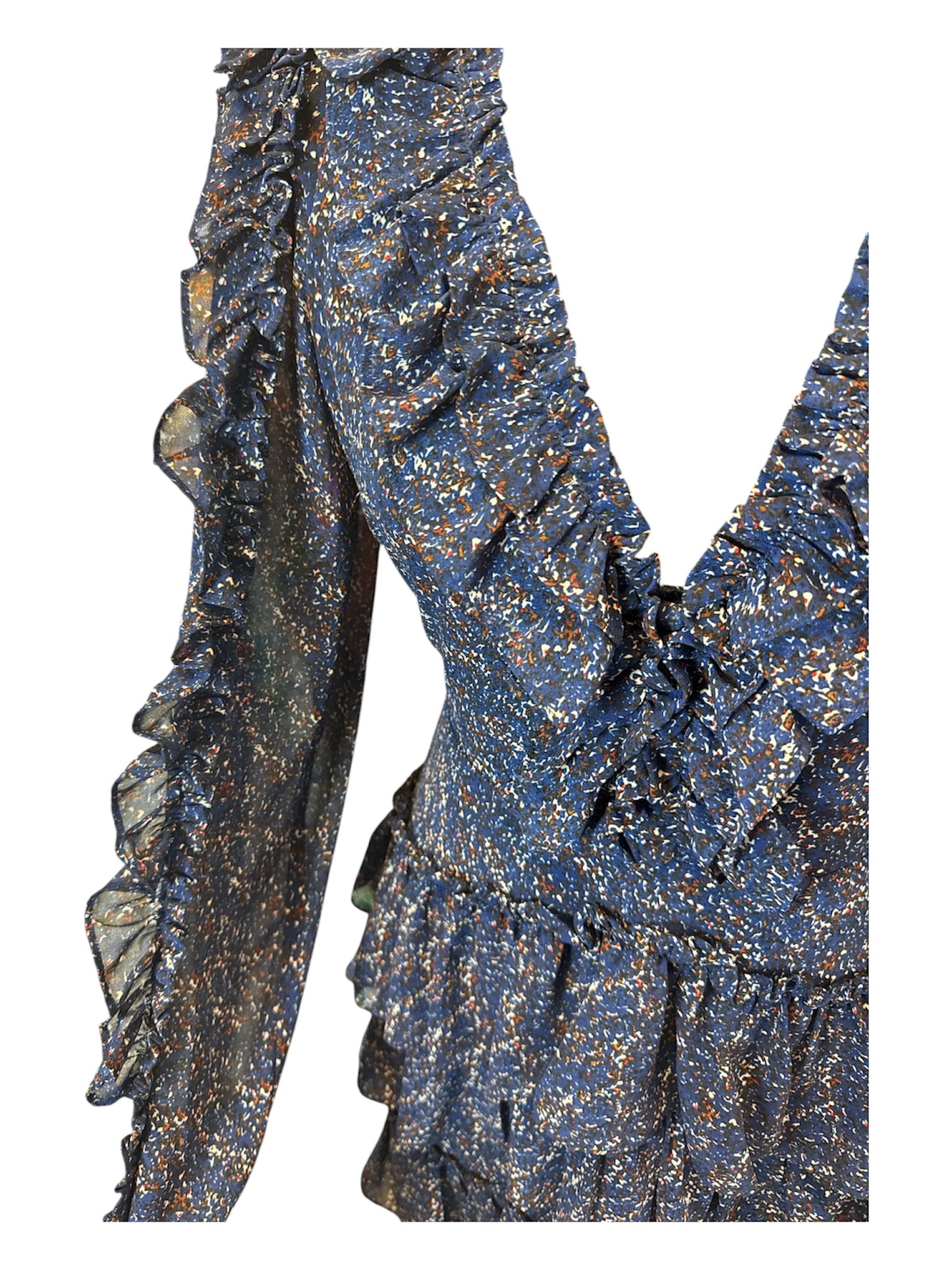 BLUSH BOUTIQUE NAVY FLORAL RUFFLE MINI DRESS – SIZE S