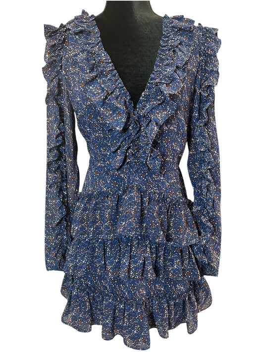 BLUSH BOUTIQUE NAVY FLORAL RUFFLE MINI DRESS – SIZE S