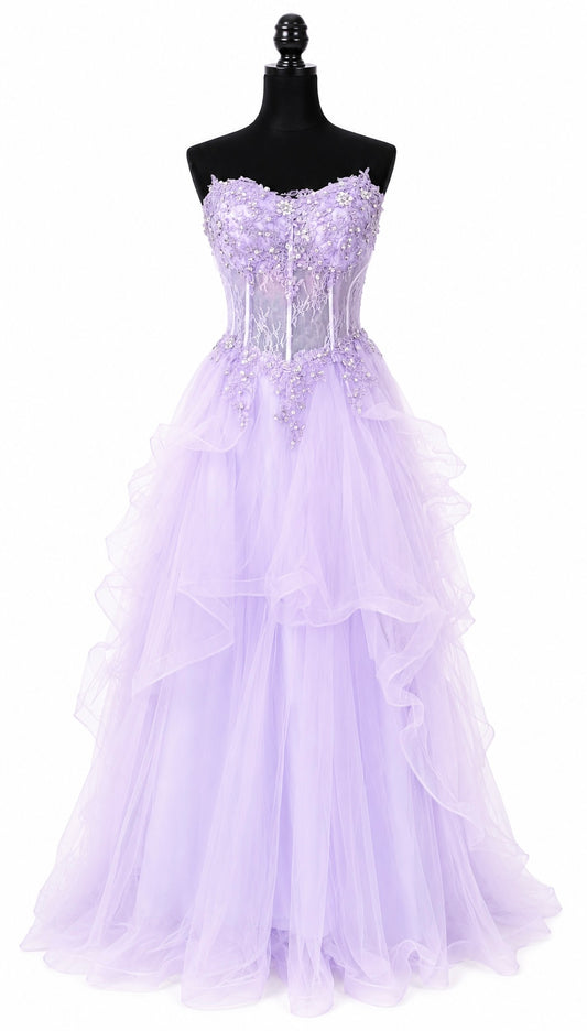 KISSPROM LILAC BEADED TULLE CORSET GOWN – SIZE 2 / NWT