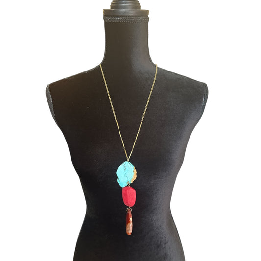 COLORFUL NATURAL STONE STATEMENT NECKLACE - NEW
