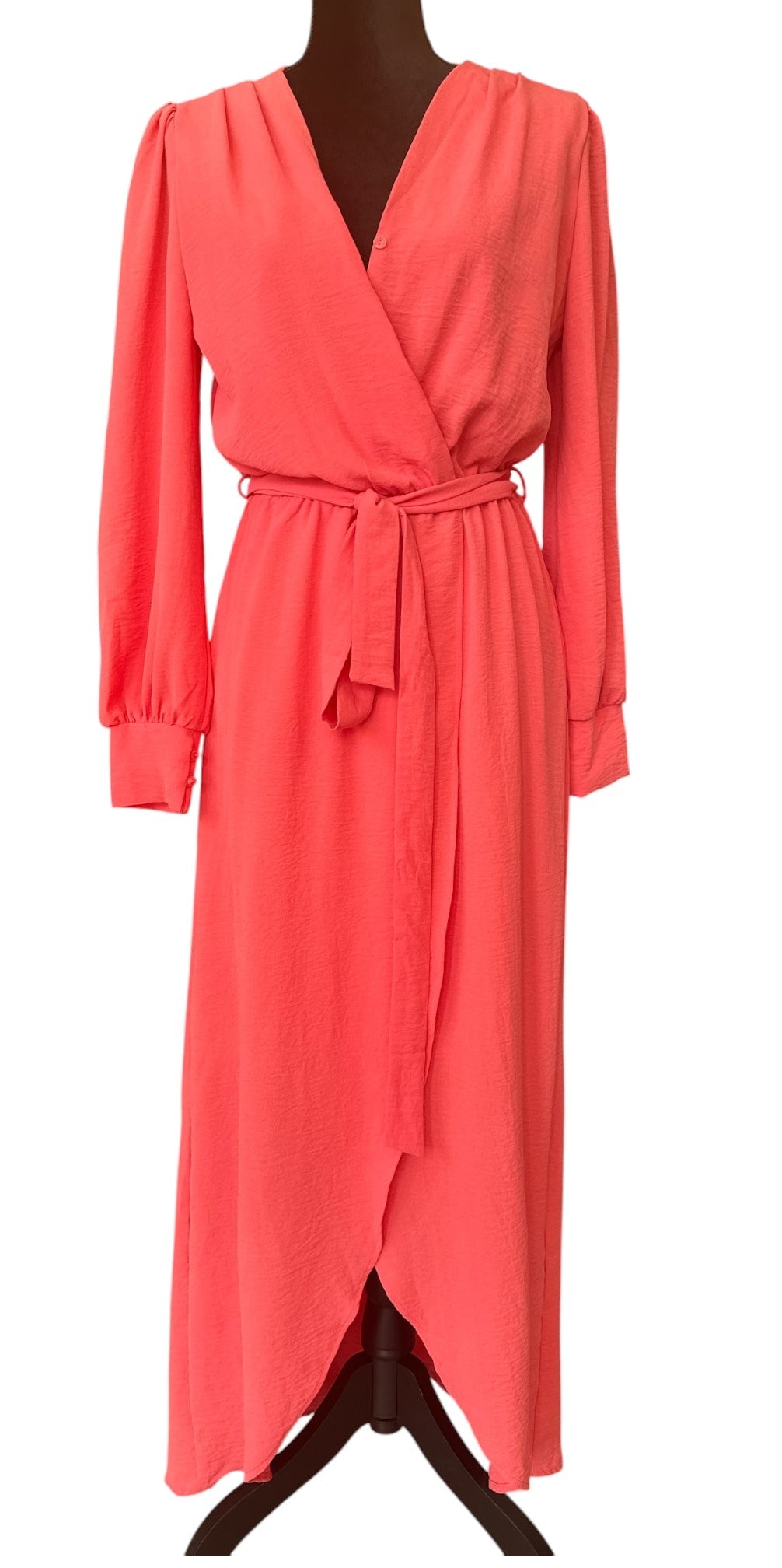 FRAICHE BY J CORAL WRAP MIDI DRESS – SIZE M