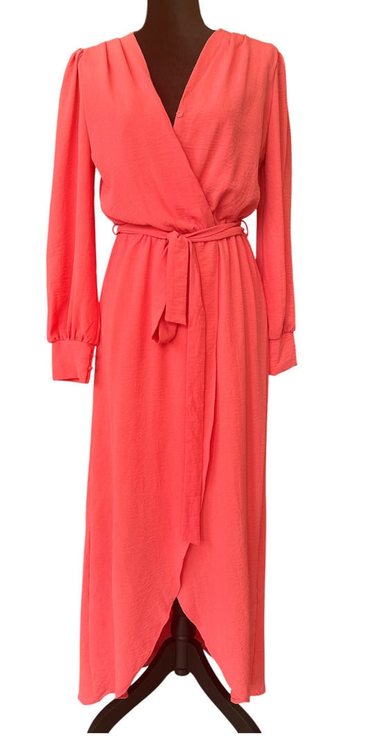 FRAICHE BY J CORAL WRAP MIDI DRESS – SIZE M