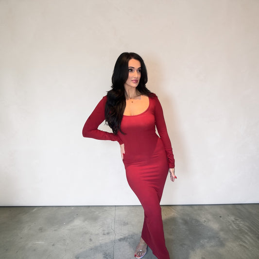 WOMEN'S LONG SLEEVE RIBBED BODYCON MAXI DRESS
