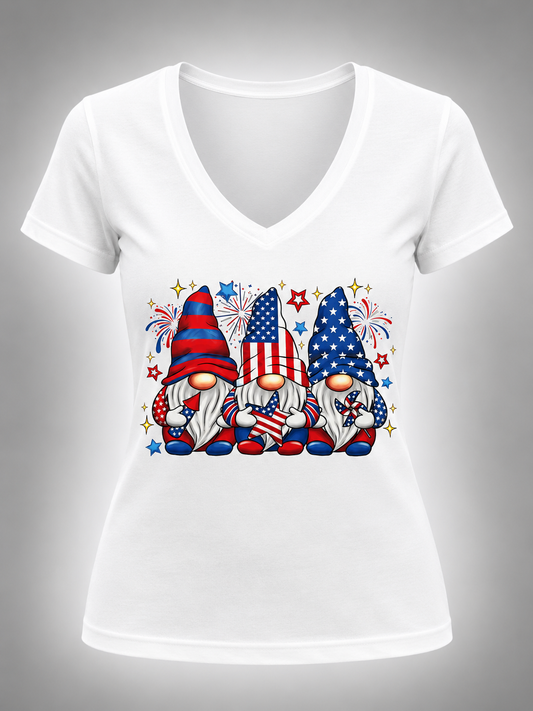 PATRIOTIC GNOME V-NECK TEE – SIZE XS