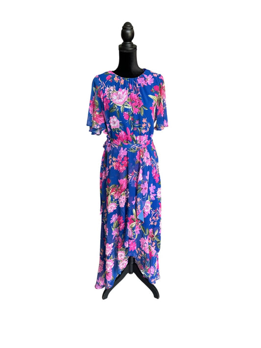 JESSICA HOWARD FLORAL HIGH-LOW MIDI DRESS – SIZE LARGE