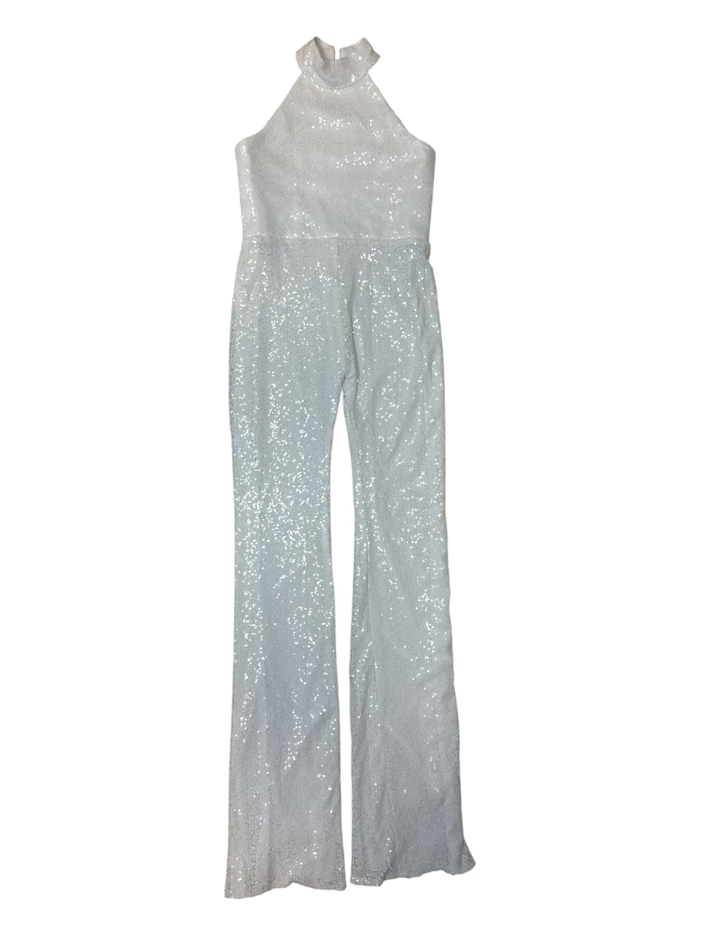 ONE MORE COUTURE WHITE SEQUIN HALTER JUMPSUIT – SIZE XS