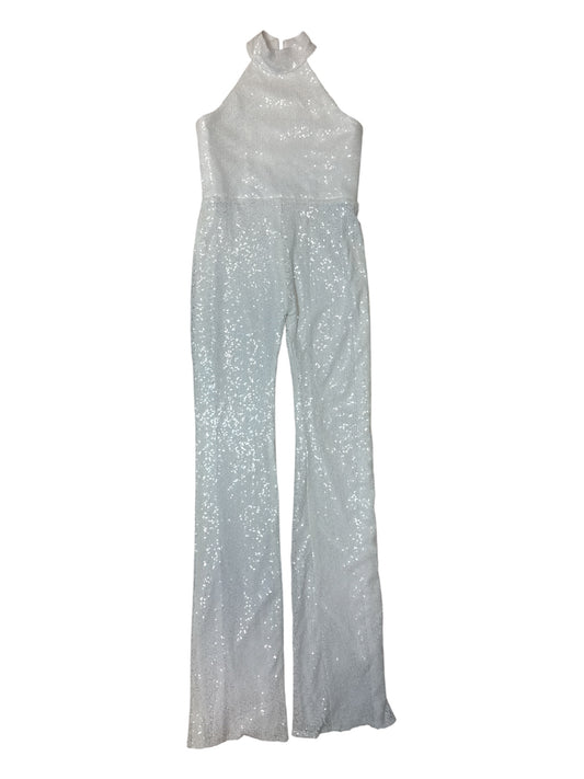ONE MORE COUTURE WHITE SEQUIN HALTER JUMPSUIT – SIZE XS