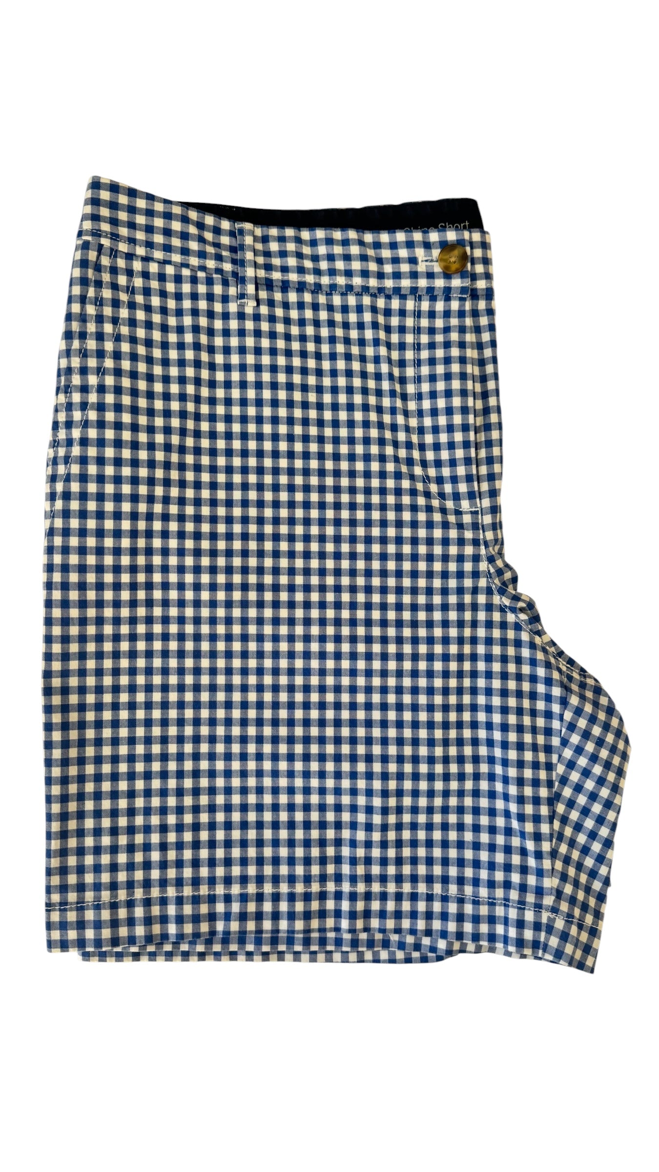 TALBOTS BLUE GINGHAM GIRLFRIEND CHINO SHORTS – SIZE 16