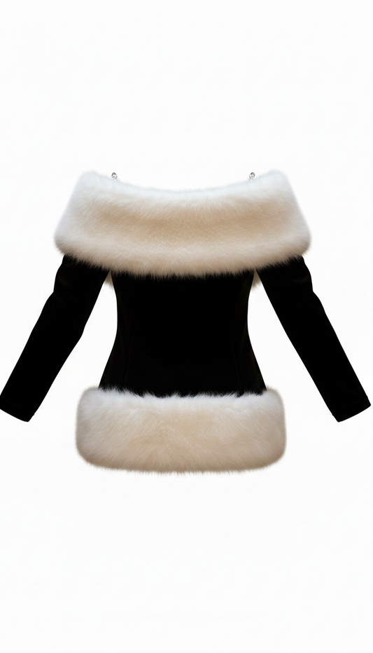 NWT - FAUX FUR OFF-SHOULDER DRESS