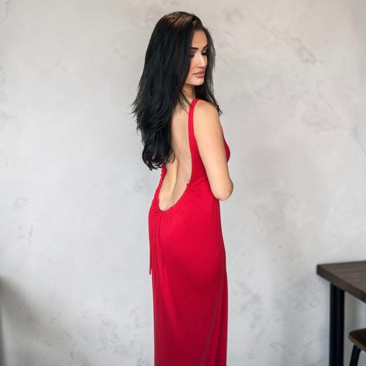 WOMEN'S SLEEVELESS OPEN BACK BODYCON MAXI DRESS