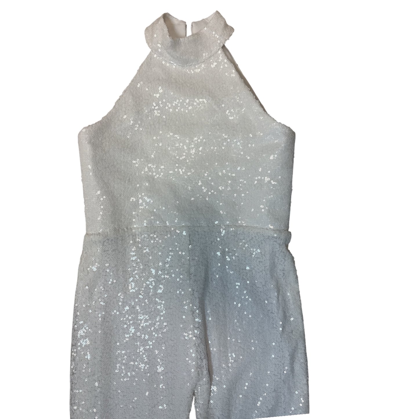 ONE MORE COUTURE WHITE SEQUIN HALTER JUMPSUIT – SIZE XS