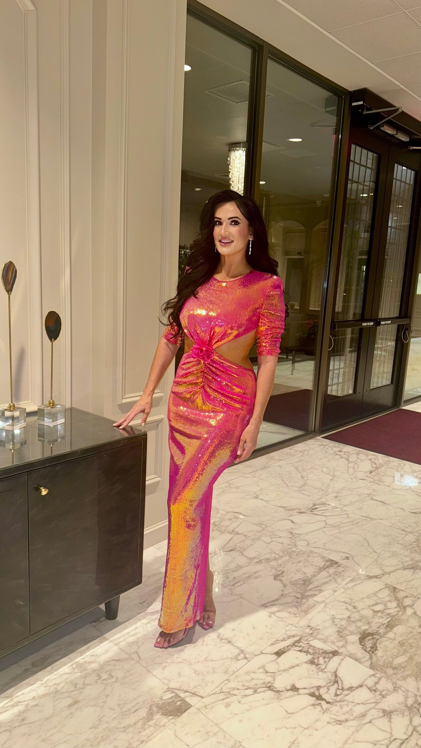 WOMEN'S LONG SLEEVE OPEN BACK CUT OUT BODYCON SEQUINS MAXI DRESS