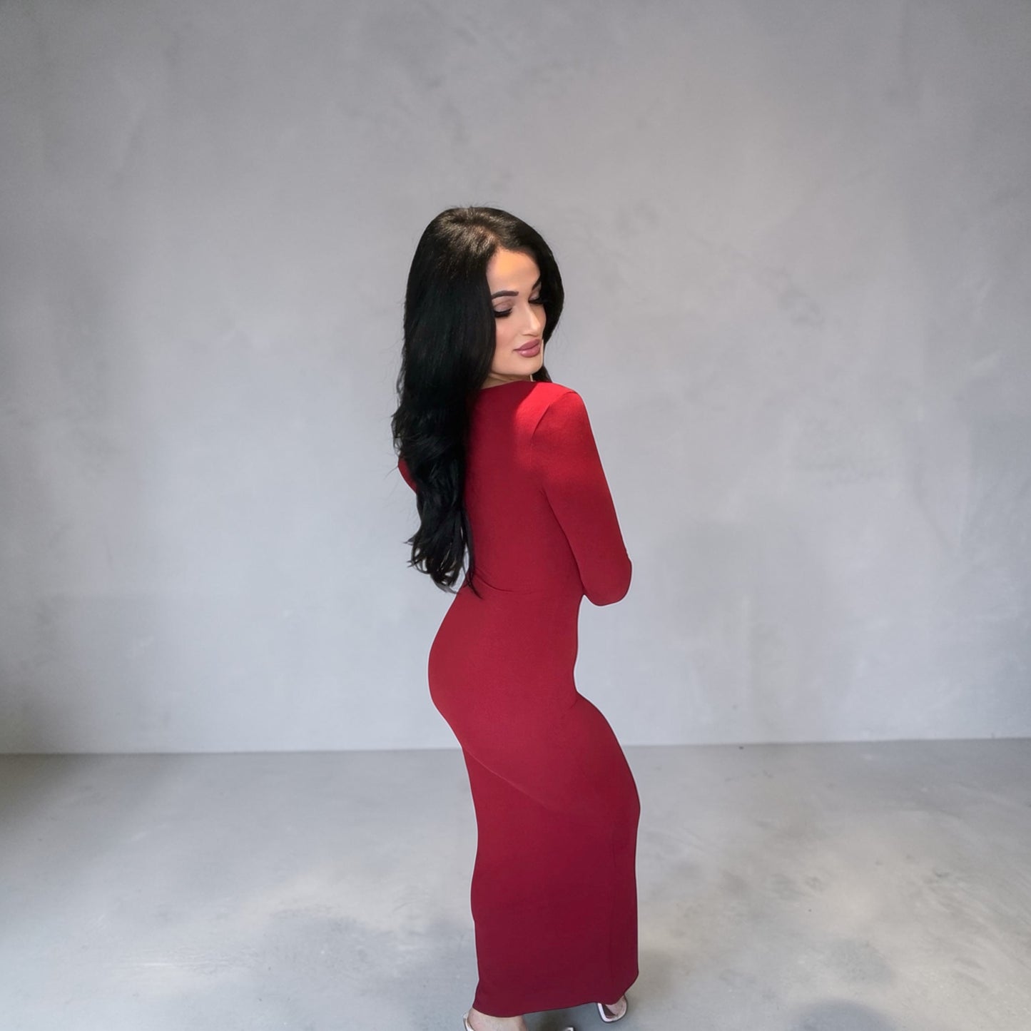 WOMEN'S LONG SLEEVE RIBBED BODYCON MAXI DRESS