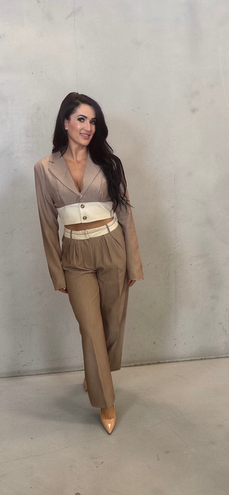 WOMEN'S LONG SLEEVE TOP & BUTTON CLOSURE PANTS COLORBLOCK 2PC. SET