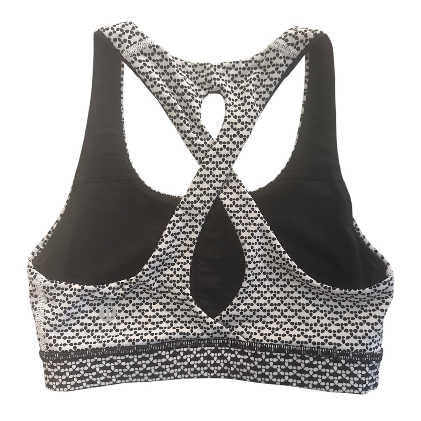 LULULEMON BLACK & WHITE SPECKLED CROSS-BACK SPORTS BRA – SIZE 2