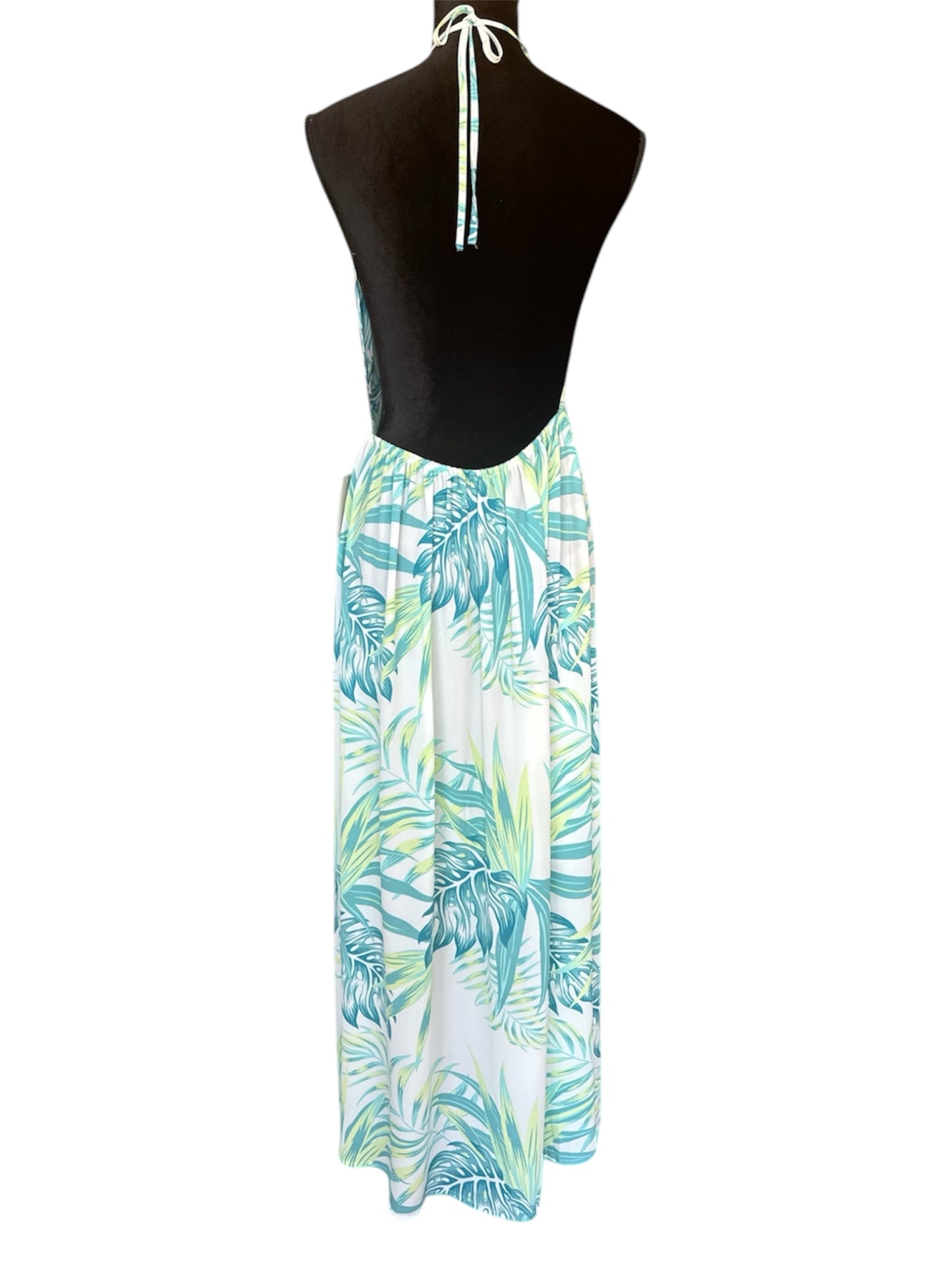 CUPSHE TROPICAL PALM PRINT OPEN BACK HALTER MAXI DRESS - SIZE L