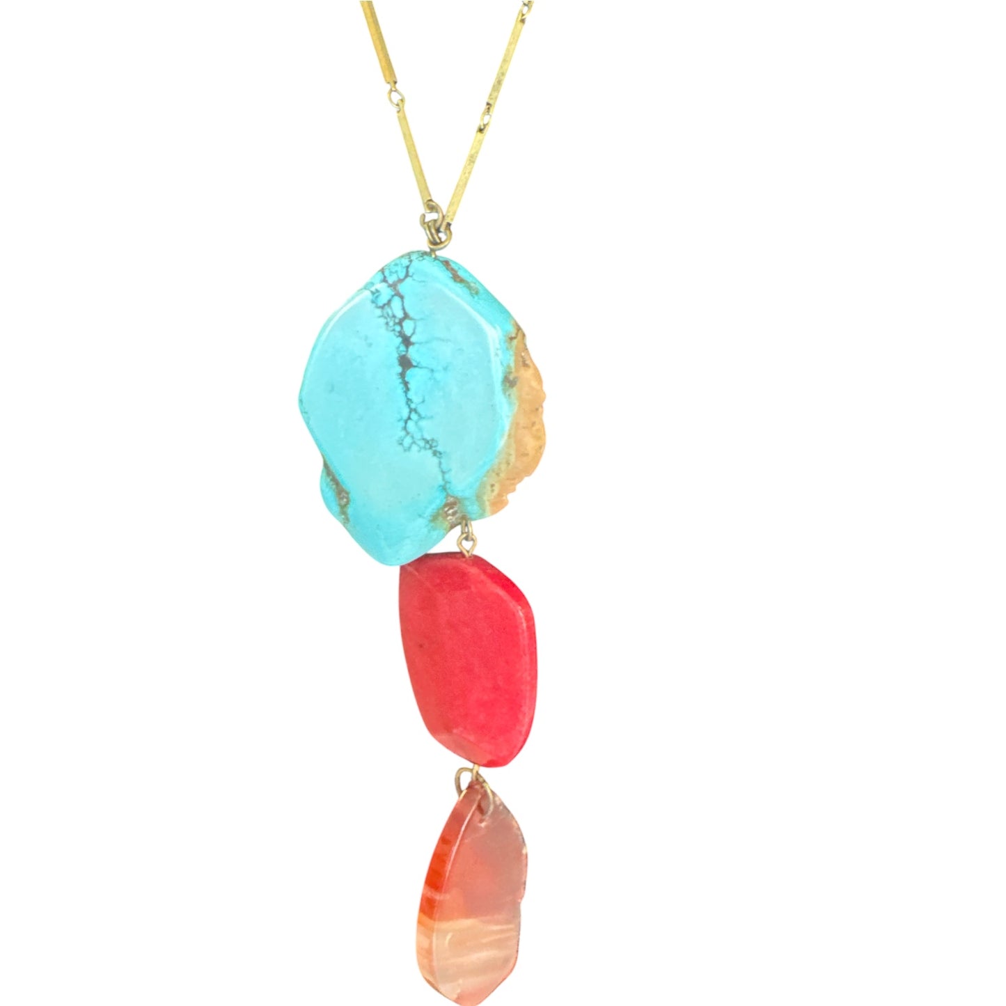 COLORFUL NATURAL STONE STATEMENT NECKLACE - NEW