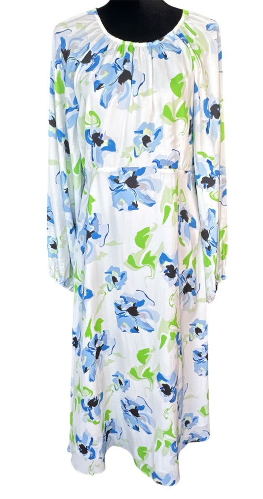THE LIMITED BLUE & GREEN FLORAL LONG SLEEVE MIDI DRESS - SIZE MEDIUM