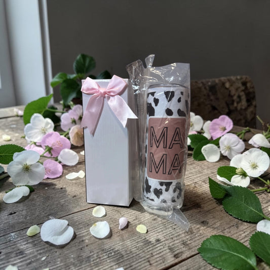 COW PRINT “MAMA” TUMBLER GIFT SET – 20 OZ