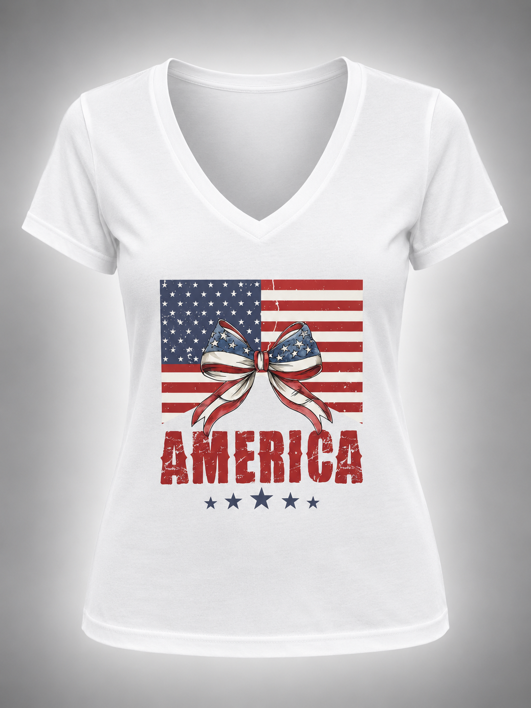 AMERICA FLAG BOW V-NECK TEE – SIZE M