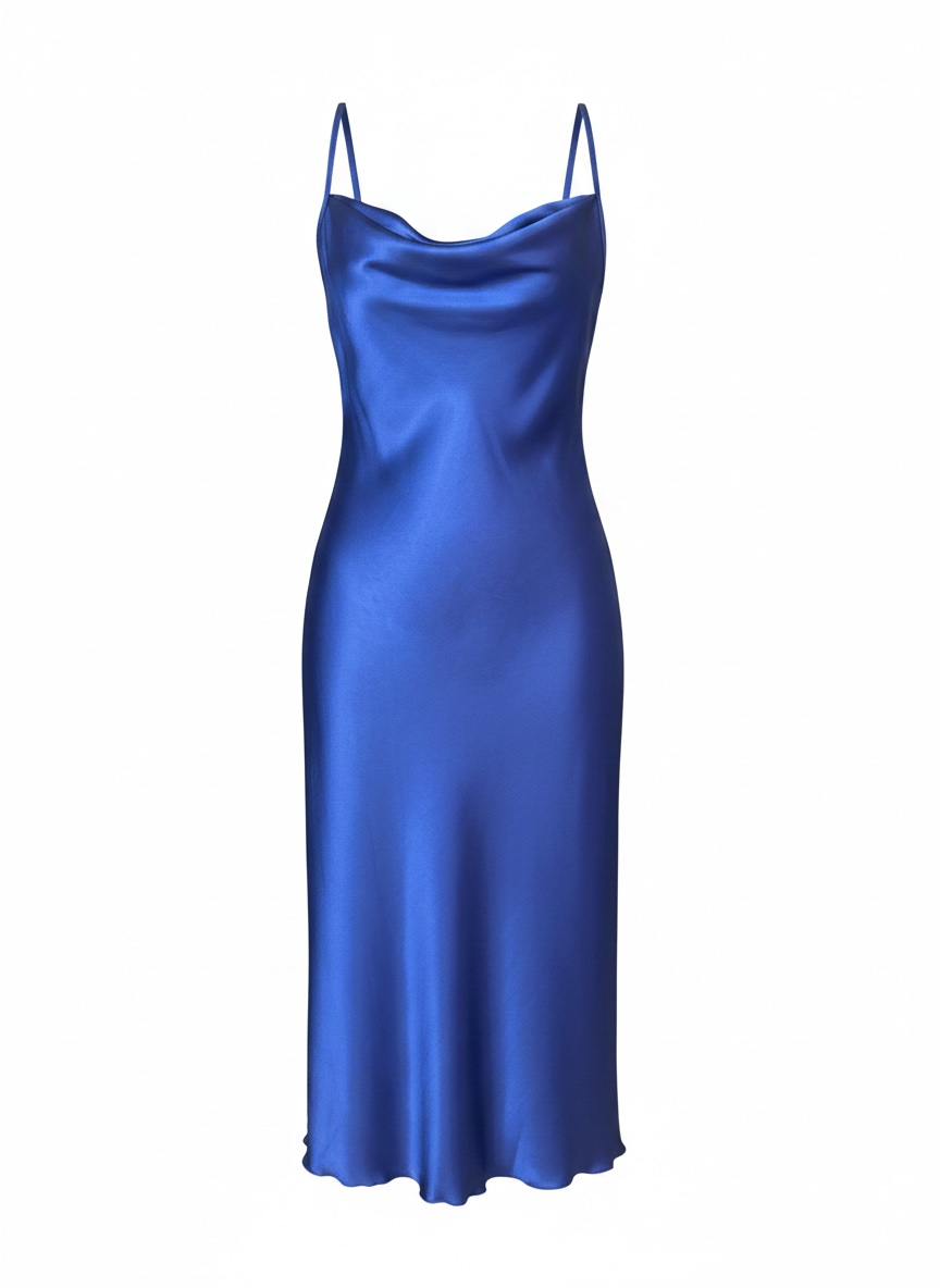 BEBE ROYAL BLUE SATIN MIDI SLIP DRESS – SIZE M