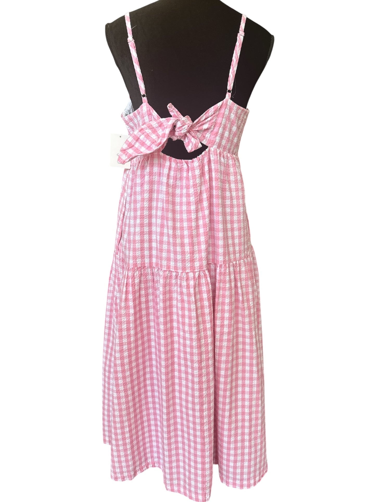J.CREW PINK GINGHAM TIERED MIDI DRESS – SIZE 12