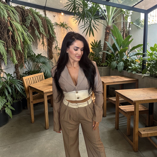 WOMEN'S LONG SLEEVE TOP & BUTTON CLOSURE PANTS COLORBLOCK 2PC. SET