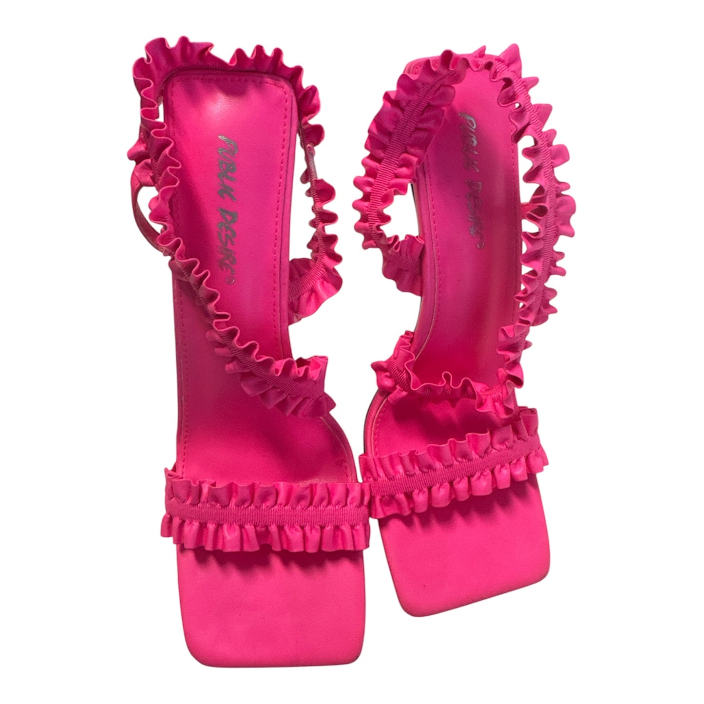 PUBLIC DESIRE HOT PINK RUFFLE STRAPPY HEELS – SIZE 7 NEW