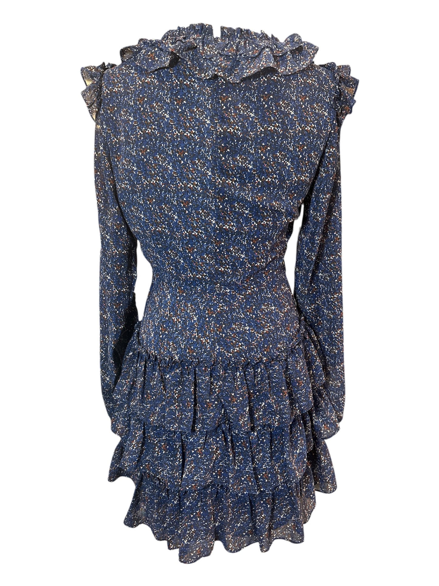 BLUSH BOUTIQUE NAVY FLORAL RUFFLE MINI DRESS – SIZE S
