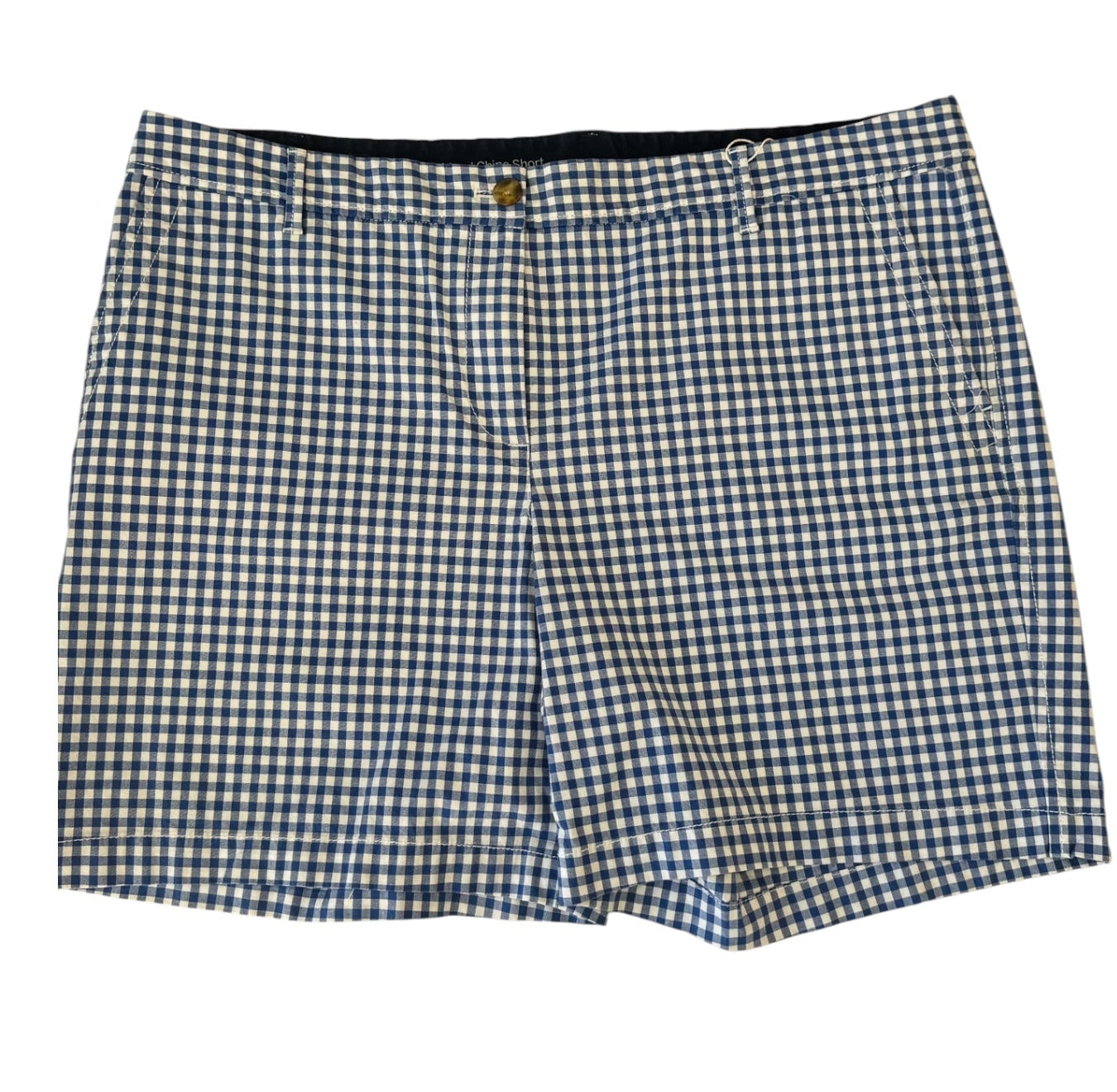 TALBOTS BLUE GINGHAM GIRLFRIEND CHINO SHORTS – SIZE 16