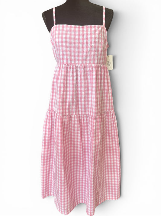 J.CREW PINK GINGHAM TIERED MIDI DRESS – SIZE 12