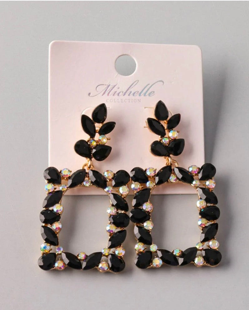 WOMEN'S GOLD & GREEN STONES SQUARE EARRINGS