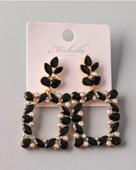 WOMEN'S GOLD & GREEN STONES SQUARE EARRINGS